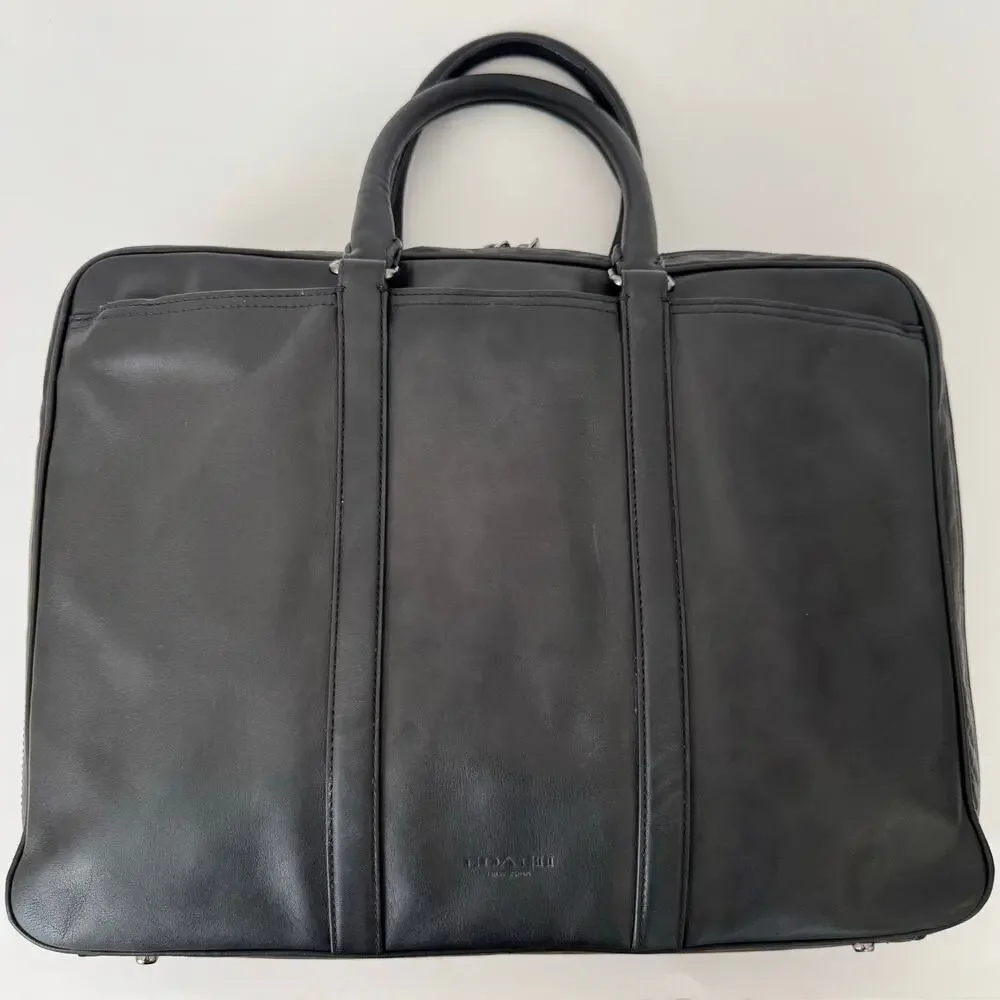 Coach Metropolitan Slim Briefcase Leather Bag Business Travel Black 71732